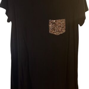 Black T-Shirt with Sequin Pocket